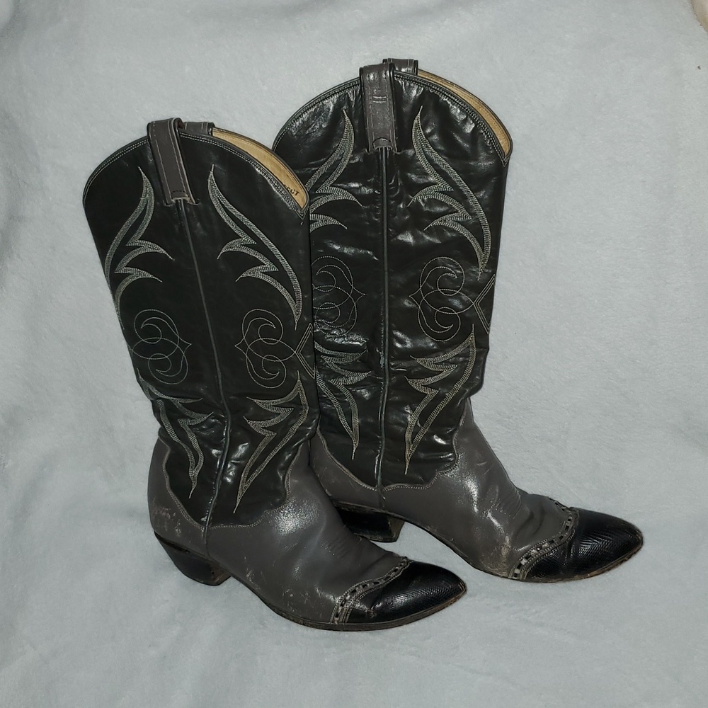 VTG Tony Lama Western Exotic Toe Cowboy Boots Size Men's 9.5 (READ)